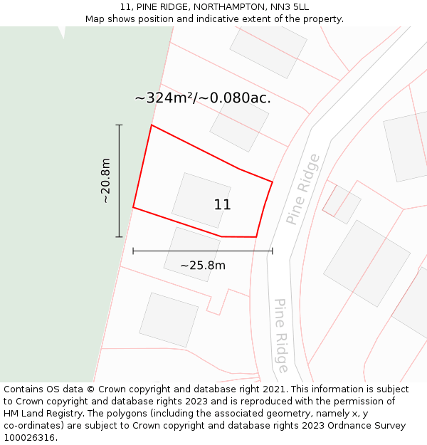 11, PINE RIDGE, NORTHAMPTON, NN3 5LL: Plot and title map