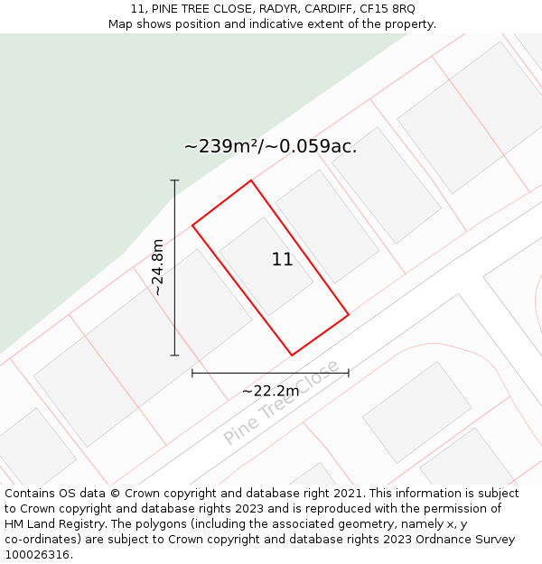 11, PINE TREE CLOSE, RADYR, CARDIFF, CF15 8RQ: Plot and title map