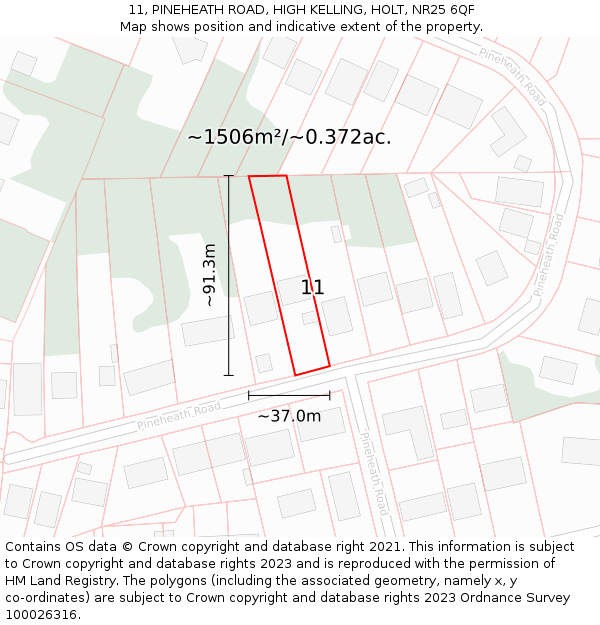 11, PINEHEATH ROAD, HIGH KELLING, HOLT, NR25 6QF: Plot and title map