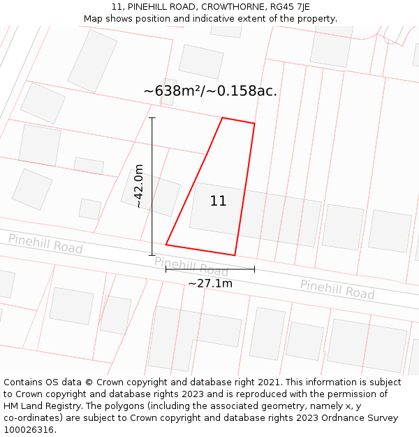 11, PINEHILL ROAD, CROWTHORNE, RG45 7JE: Plot and title map