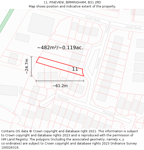 11, PINEVIEW, BIRMINGHAM, B31 2RD: Plot and title map