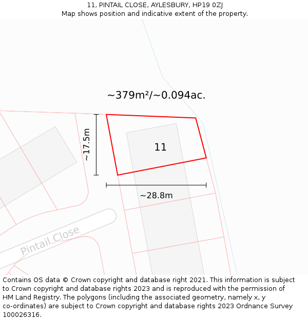 11, PINTAIL CLOSE, AYLESBURY, HP19 0ZJ: Plot and title map