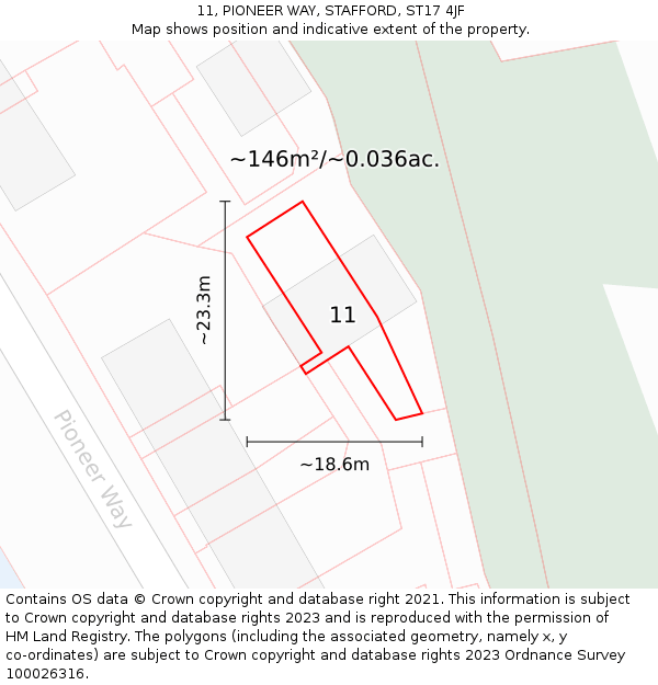 11, PIONEER WAY, STAFFORD, ST17 4JF: Plot and title map