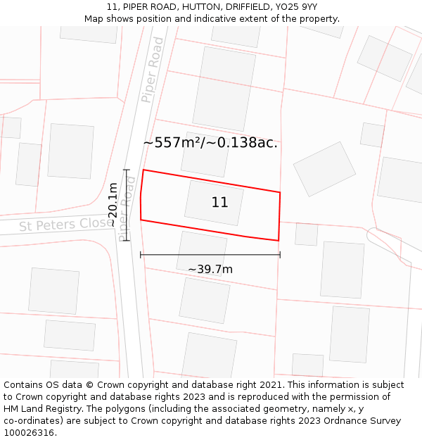 11, PIPER ROAD, HUTTON, DRIFFIELD, YO25 9YY: Plot and title map