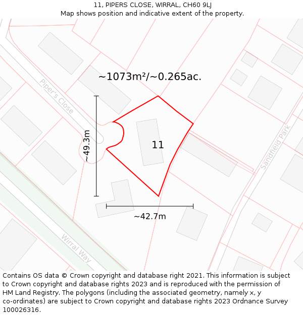 11, PIPERS CLOSE, WIRRAL, CH60 9LJ: Plot and title map