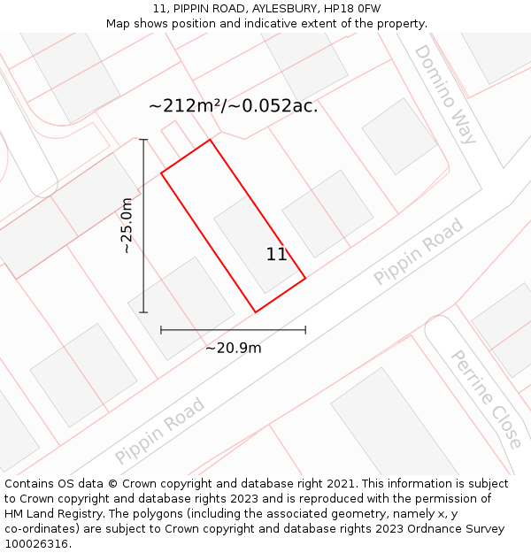 11, PIPPIN ROAD, AYLESBURY, HP18 0FW: Plot and title map