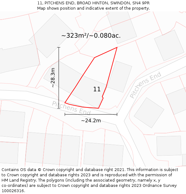 11, PITCHENS END, BROAD HINTON, SWINDON, SN4 9PR: Plot and title map