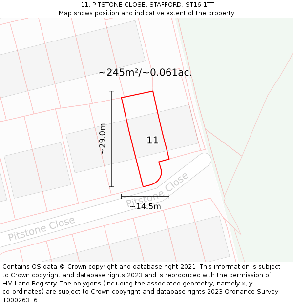 11, PITSTONE CLOSE, STAFFORD, ST16 1TT: Plot and title map