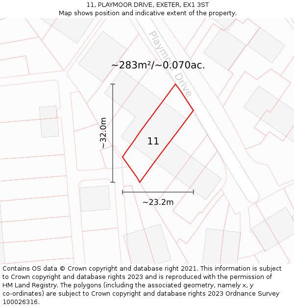 11, PLAYMOOR DRIVE, EXETER, EX1 3ST: Plot and title map