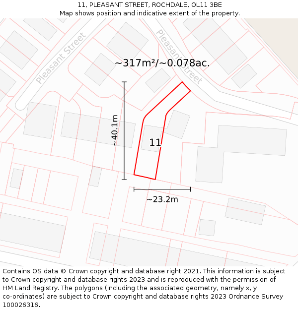 11, PLEASANT STREET, ROCHDALE, OL11 3BE: Plot and title map