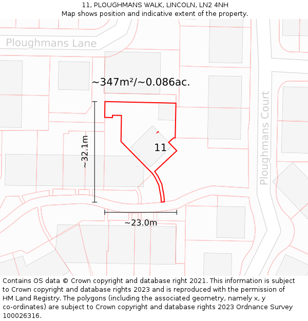 11, PLOUGHMANS WALK, LINCOLN, LN2 4NH: Plot and title map