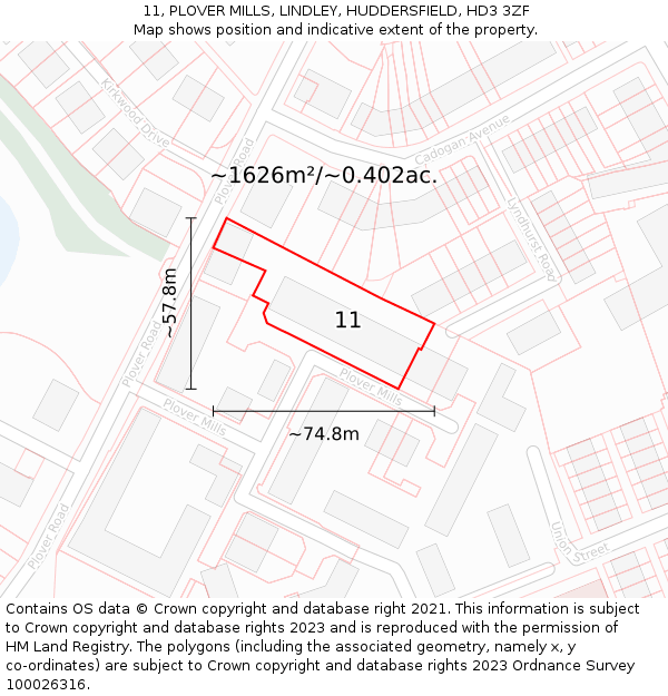 11, PLOVER MILLS, LINDLEY, HUDDERSFIELD, HD3 3ZF: Plot and title map