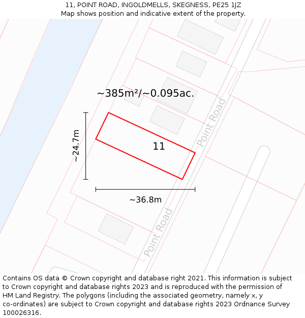 11, POINT ROAD, INGOLDMELLS, SKEGNESS, PE25 1JZ: Plot and title map