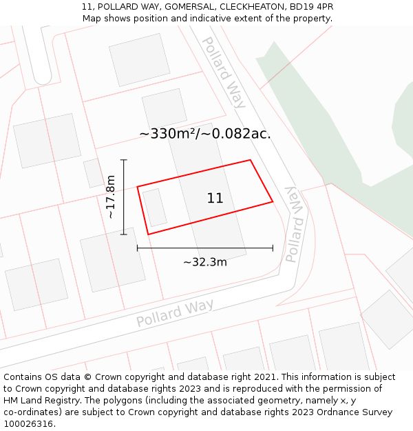 11, POLLARD WAY, GOMERSAL, CLECKHEATON, BD19 4PR: Plot and title map