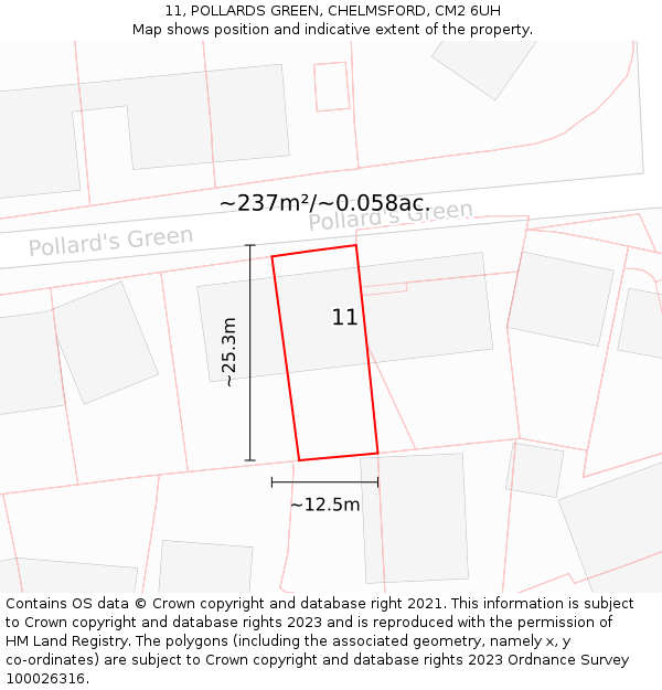 11, POLLARDS GREEN, CHELMSFORD, CM2 6UH: Plot and title map