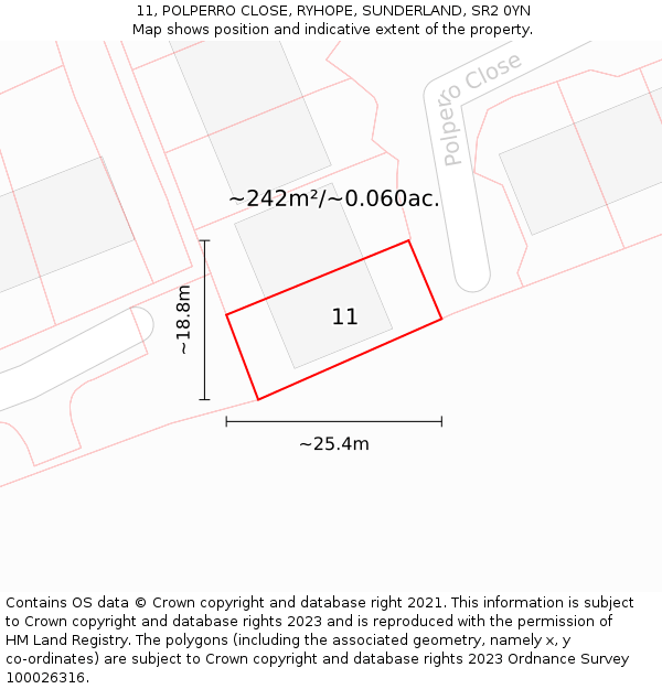 11, POLPERRO CLOSE, RYHOPE, SUNDERLAND, SR2 0YN: Plot and title map