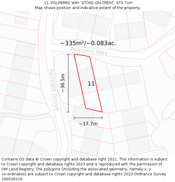 11, POLPERRO WAY, STOKE-ON-TRENT, ST3 7UH: Plot and title map