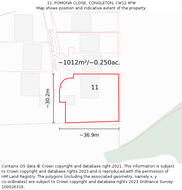11, POMONA CLOSE, CONGLETON, CW12 4FW: Plot and title map