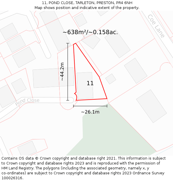 11, POND CLOSE, TARLETON, PRESTON, PR4 6NH: Plot and title map