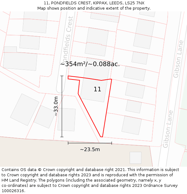 11, PONDFIELDS CREST, KIPPAX, LEEDS, LS25 7NX: Plot and title map