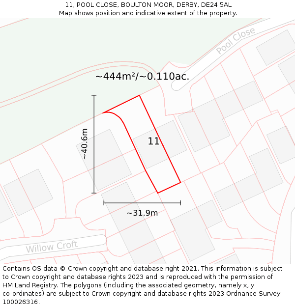 11, POOL CLOSE, BOULTON MOOR, DERBY, DE24 5AL: Plot and title map
