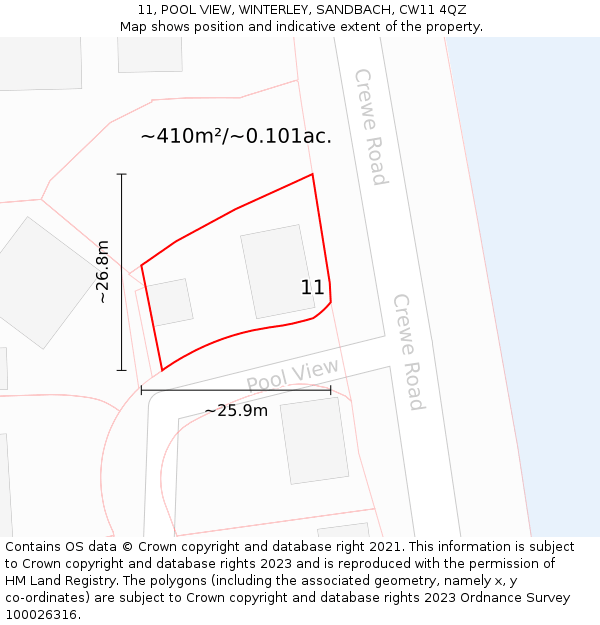11, POOL VIEW, WINTERLEY, SANDBACH, CW11 4QZ: Plot and title map