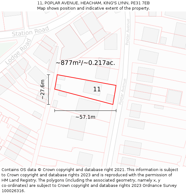 11, POPLAR AVENUE, HEACHAM, KING'S LYNN, PE31 7EB: Plot and title map