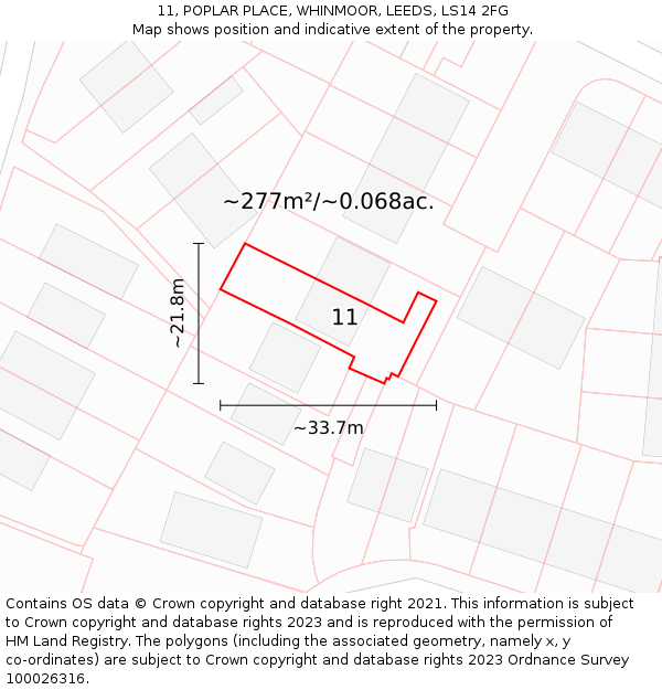 11, POPLAR PLACE, WHINMOOR, LEEDS, LS14 2FG: Plot and title map