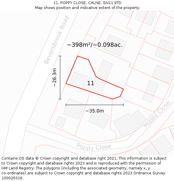 11, POPPY CLOSE, CALNE, SN11 9TD: Plot and title map