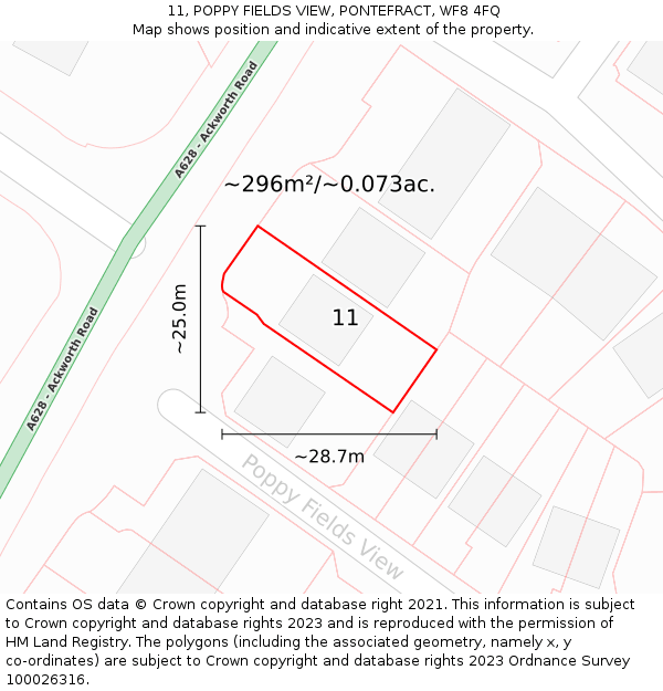 11, POPPY FIELDS VIEW, PONTEFRACT, WF8 4FQ: Plot and title map