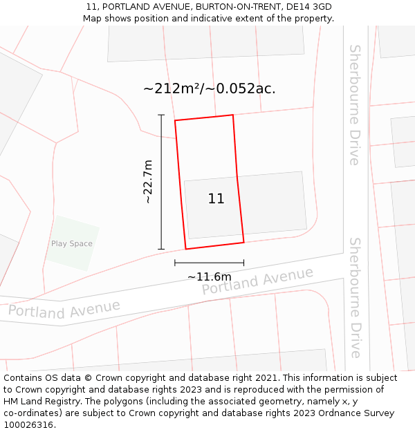11, PORTLAND AVENUE, BURTON-ON-TRENT, DE14 3GD: Plot and title map