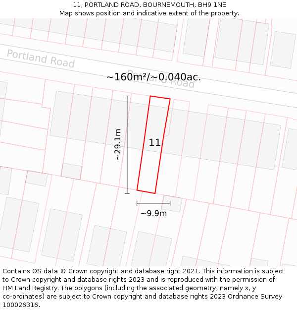 11, PORTLAND ROAD, BOURNEMOUTH, BH9 1NE: Plot and title map