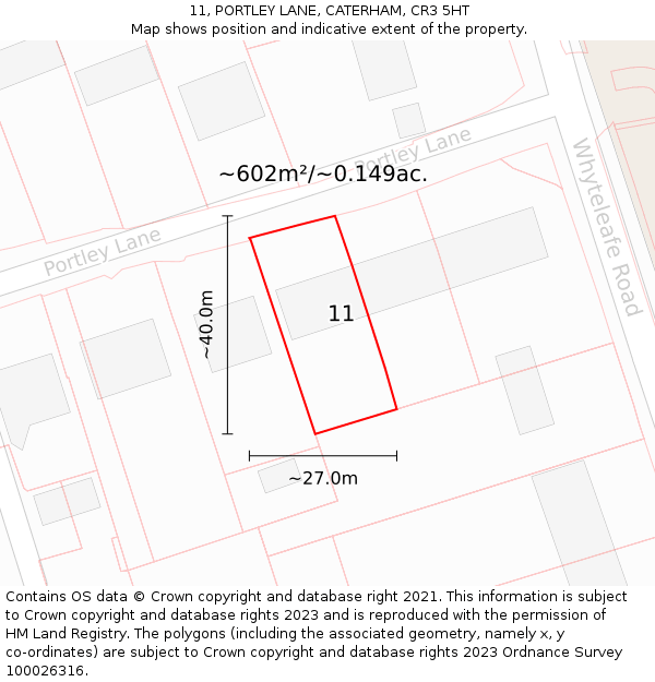 11, PORTLEY LANE, CATERHAM, CR3 5HT: Plot and title map