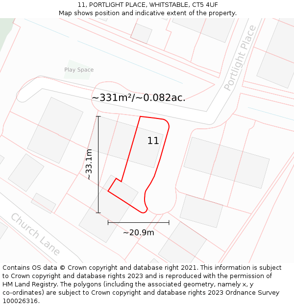 11, PORTLIGHT PLACE, WHITSTABLE, CT5 4UF: Plot and title map