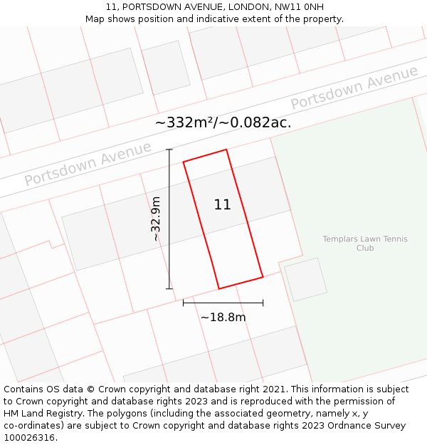 11, PORTSDOWN AVENUE, LONDON, NW11 0NH: Plot and title map