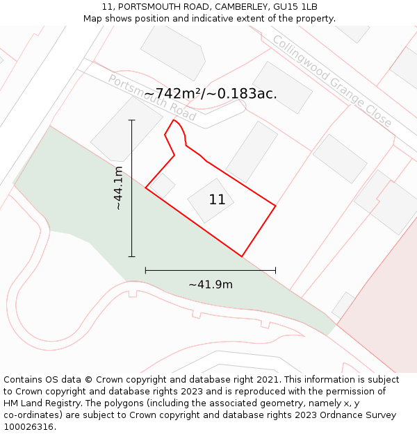11, PORTSMOUTH ROAD, CAMBERLEY, GU15 1LB: Plot and title map