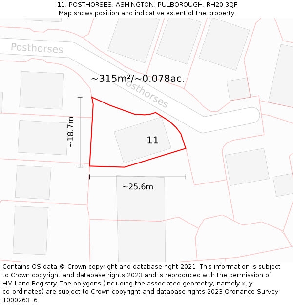 11, POSTHORSES, ASHINGTON, PULBOROUGH, RH20 3QF: Plot and title map