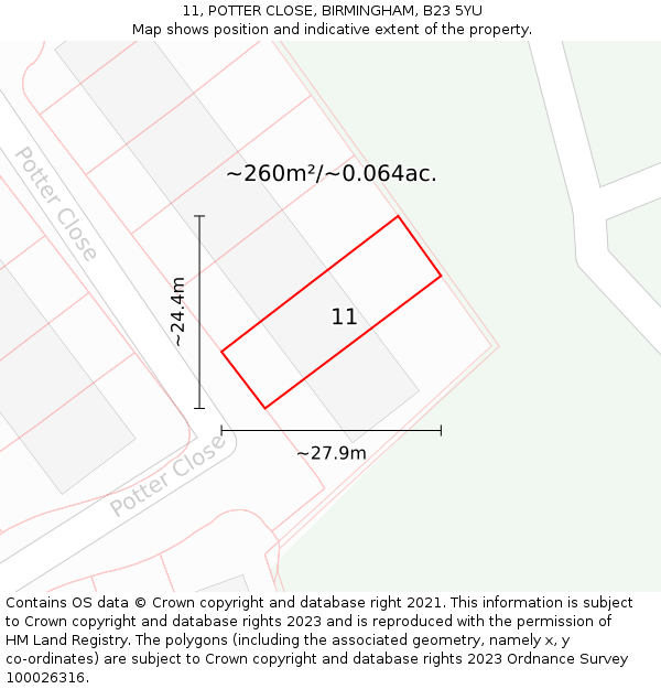 11, POTTER CLOSE, BIRMINGHAM, B23 5YU: Plot and title map