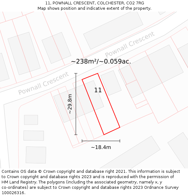 11, POWNALL CRESCENT, COLCHESTER, CO2 7RG: Plot and title map