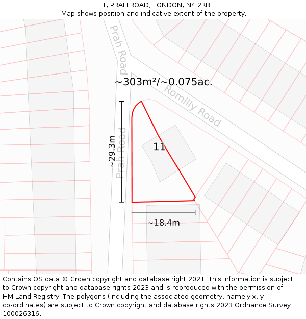 11, PRAH ROAD, LONDON, N4 2RB: Plot and title map