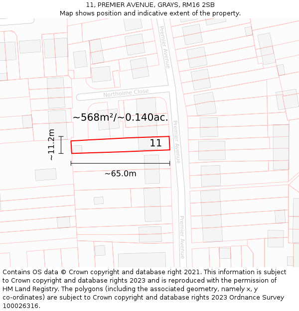 11, PREMIER AVENUE, GRAYS, RM16 2SB: Plot and title map