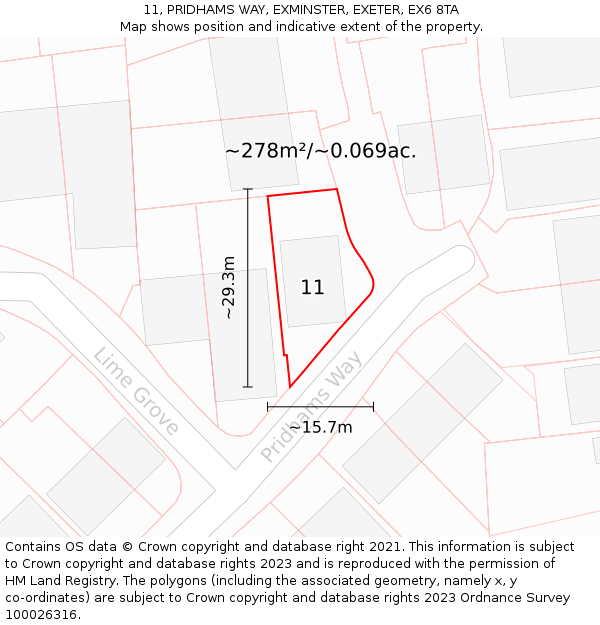 11, PRIDHAMS WAY, EXMINSTER, EXETER, EX6 8TA: Plot and title map