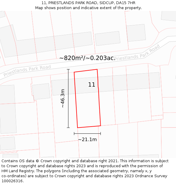 11, PRIESTLANDS PARK ROAD, SIDCUP, DA15 7HR: Plot and title map