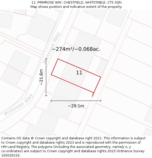 11, PRIMROSE WAY, CHESTFIELD, WHITSTABLE, CT5 3QN: Plot and title map
