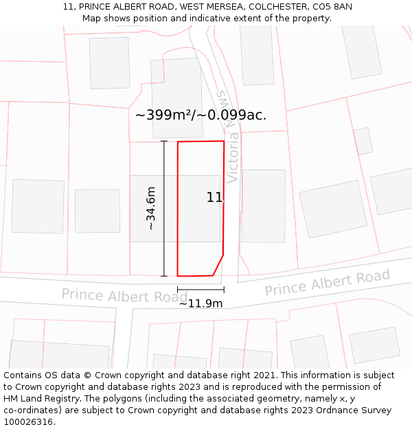 11, PRINCE ALBERT ROAD, WEST MERSEA, COLCHESTER, CO5 8AN: Plot and title map