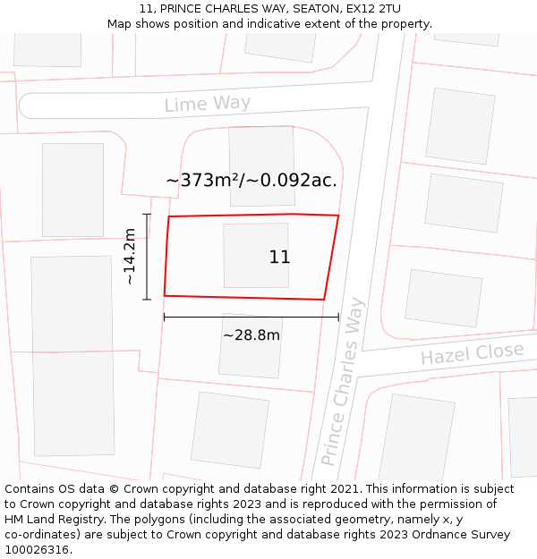 11, PRINCE CHARLES WAY, SEATON, EX12 2TU: Plot and title map