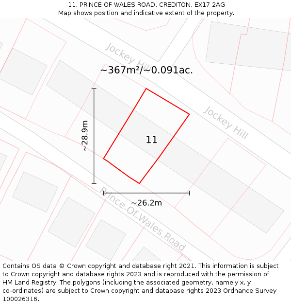 11, PRINCE OF WALES ROAD, CREDITON, EX17 2AG: Plot and title map