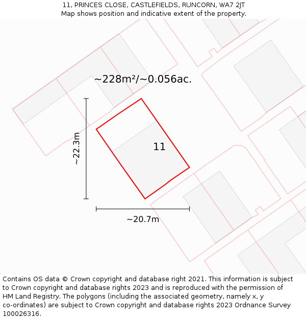 11, PRINCES CLOSE, CASTLEFIELDS, RUNCORN, WA7 2JT: Plot and title map