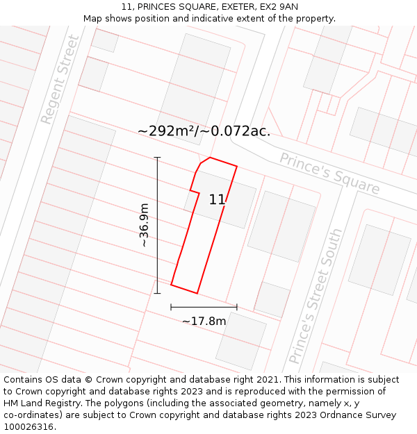 11, PRINCES SQUARE, EXETER, EX2 9AN: Plot and title map