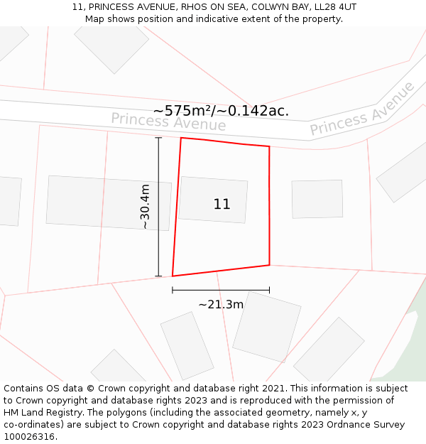 11, PRINCESS AVENUE, RHOS ON SEA, COLWYN BAY, LL28 4UT: Plot and title map